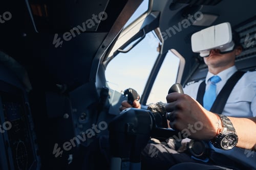 Preview: Pilot in augmented reality goggles flying a plane