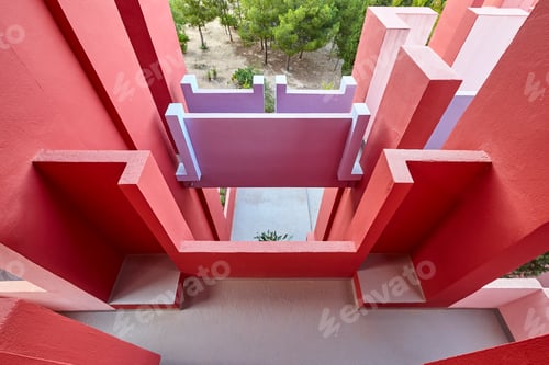 Preview: Picturesque geometric building structure in red tone. Calpe. Alicante