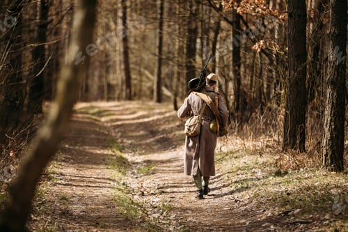 Preview: Young unidentified re-enactor dressed as Soviet soldier machine