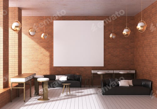 Preview: 3D illustration Mockup photo frame in lounge rendering