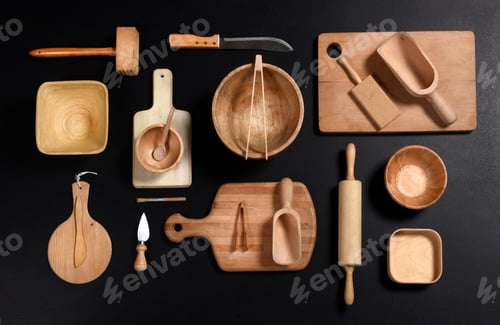 Preview: Collection of wooden kitchenware and tools