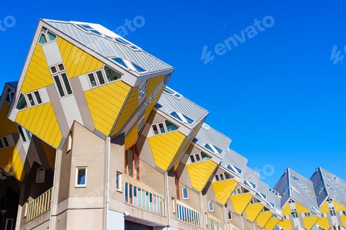 Preview: Vibrant Yellow Cube Houses, Rotterdam, a Modern Architectural and Tourist Attraction in Netherlands