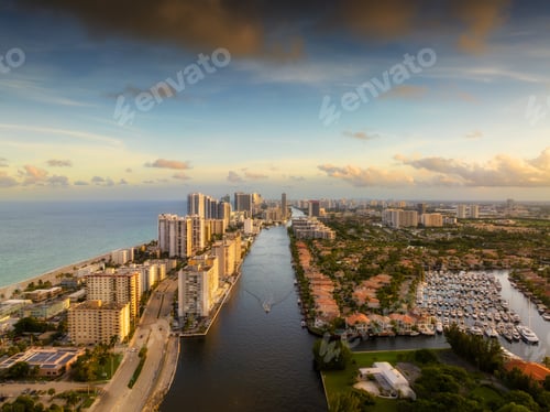 Preview: Hollywood Florida from Air at sunset