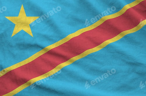 Preview: Democratic Republic of the Congo flag depicted on folded wavy fabric of old cloth