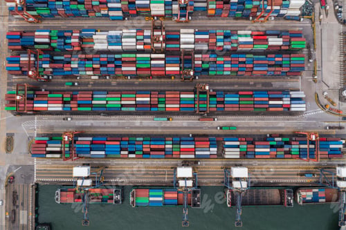 Preview: Kwai Chung, Hong Kong 16 June 2021: Drone fly over Hong Kong container port