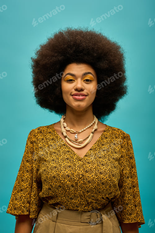 Preview: Vibrant Afro: Stylish Woman on Blue Background
