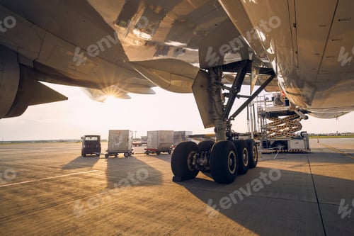 Preview: Preparation before flight. Loading of cargo containers to airplane at airport.