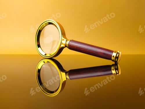 Preview: Vintage magnifying glass on yellow background with reflection