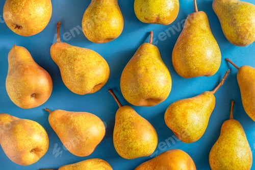 Preview: Pears on a wooden background. Fruit harvest. Autumn still life. Pear variety Bera Conference.
