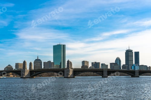 Preview: Scene of Train running over the Longfellow Bridge the charles river at the evening time, USA