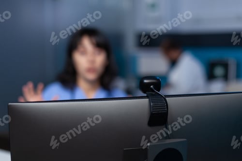Preview: Close up of webcam on computer used for video call