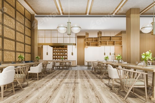Preview: 3d rendering loft and luxury hotel reception and scandinavian cafe lounge restaurant
