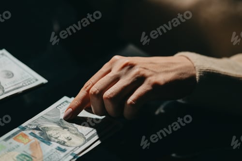 Preview: Woman is counting cash money - salary or other income. Close-up of hands with banknotes