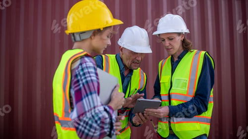 Preview: Engineer or dockworker working in the construction container dock yard checking and inspection conta