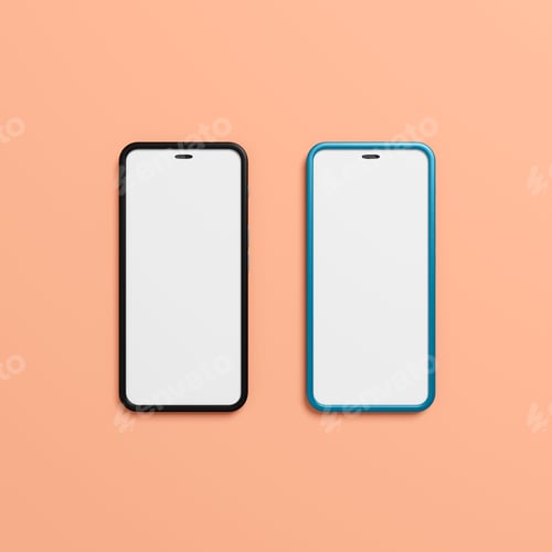 Preview: Two smart phone with blank screen on pink background. 3d rendering