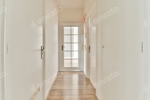 Preview: Narrow corridor with doors and lamp