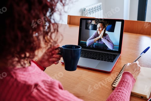 Preview: woman at home doing a videoconference - stay home concept
