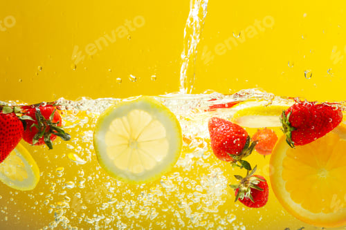 Preview: Concept of fresh summer fruits, fruits in water