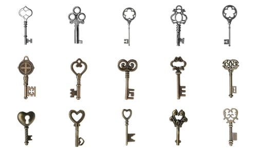 Preview: Set of different ornate keys on white background