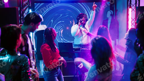 Preview: Happy people attending disco party