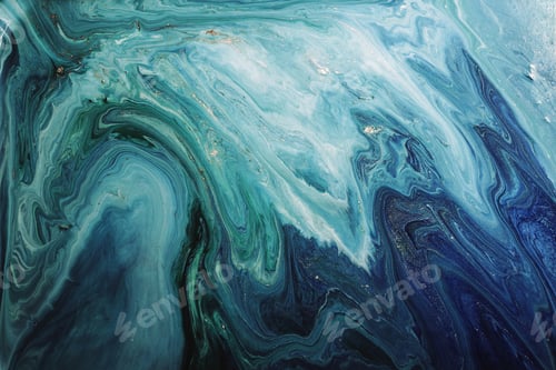 Preview: Fluid art acrylic teal blue green toned painting background.