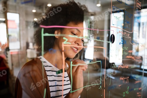 Preview: Portrait of african american female IT developer, programmer, designer working with programming code