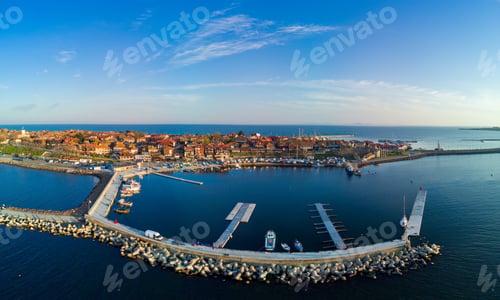 Preview: Panorama view from a height of the city of Nessebar with washed by the Black Sea in Bulgaria