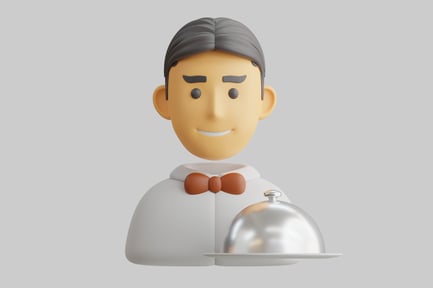 Preview: Man holding a silver serving dome on a plate