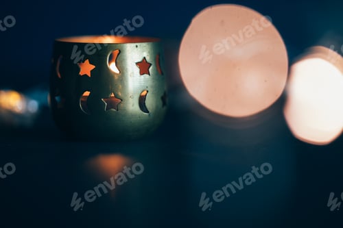 Preview: Ramadan Kareem themed image with crescent moon and lights.