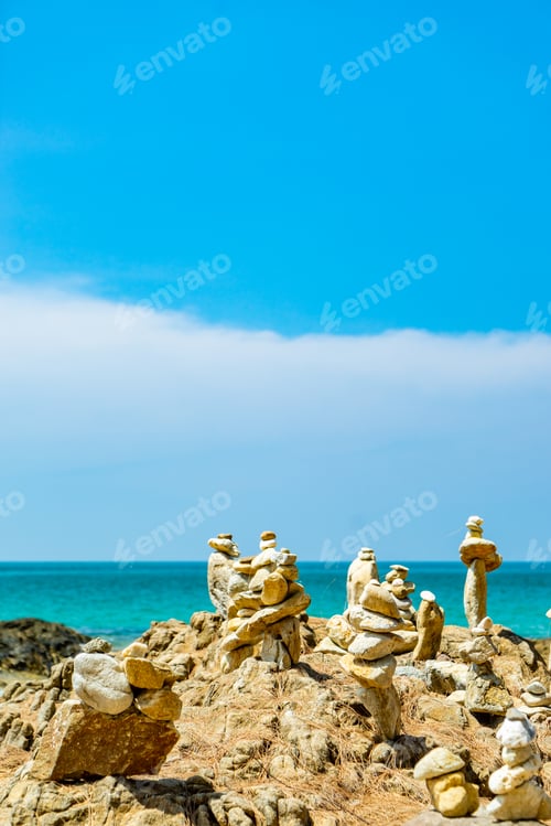 Preview: Zen stacked stones at the beach