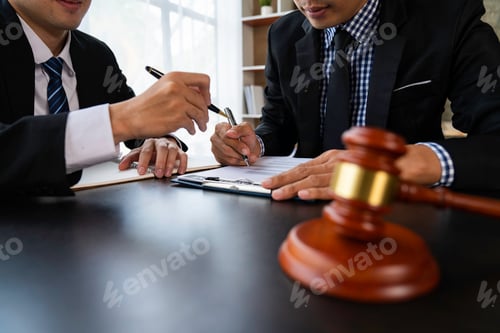 Preview: Business law concept, Lawyer business Consultation between male lawyers and business clients, tax an