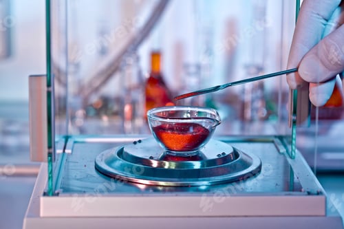 Preview: Scientist conducting an experiment with a vibrant red substance in a laboratory