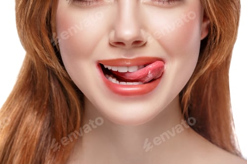 Preview: natural tongue open mouth. Studio shot.