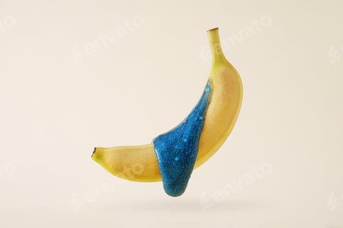 Preview: Trending minimal concept of contemporary flying banana and flowing slime