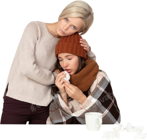 Preview: two women are sitting at a table with tissues and a cup