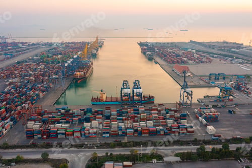 Preview: Aerial top view of container cargo ship in the export and import business and logistics