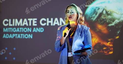 Preview: Presentation, workshop and speaker on a stage for climate change tradeshow, convention and seminar.