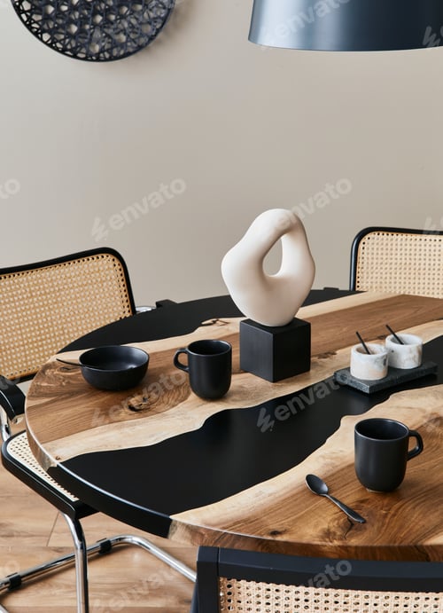 Preview: Minimalist composition on the design wooden and epoxy table