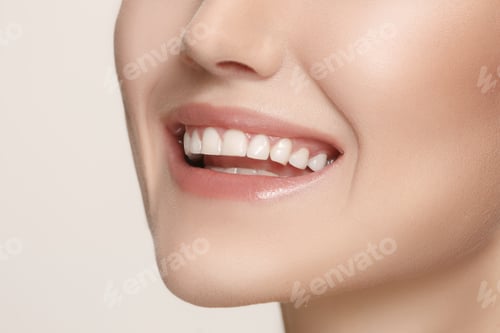 Preview: Beautiful and healthy woman smile, close-up