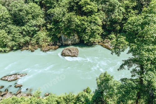 Preview: View of the mountain river and mountains.