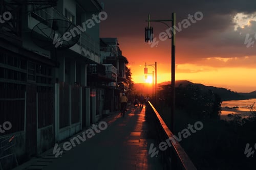 Preview: Sunset with old city by the river.