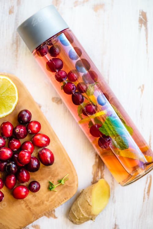 Preview: Detox Infused Water with Lemon, Cranberries, Ginger and Mint