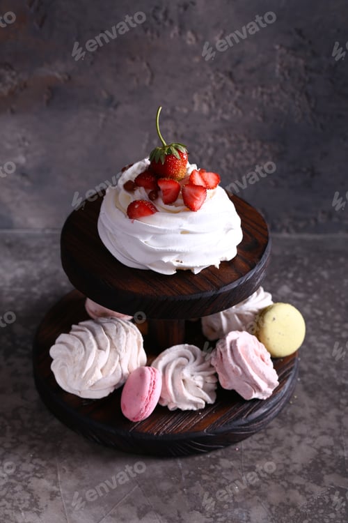 Preview: Strawberry Dessert on Wooden Tiered Tray Still Life