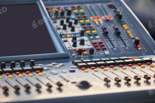 Preview: Professional audio mixer console detail. Sound equipment. Live event