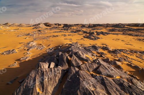 Preview: Rocky landscape at sunset in the White Desert, Egypt