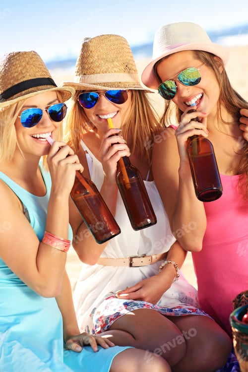 Preview: Girl friends on picnic on the beach