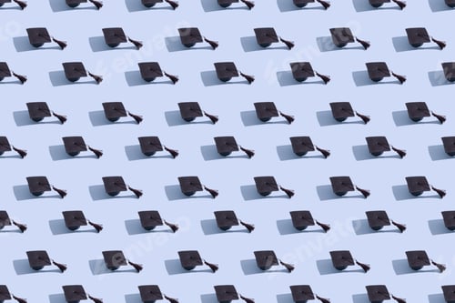 Preview: Graduate cap pattern on blue background with hard shadow. Education background