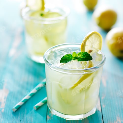 Preview: fresh ice cold lemonade with mint and lemon garnish