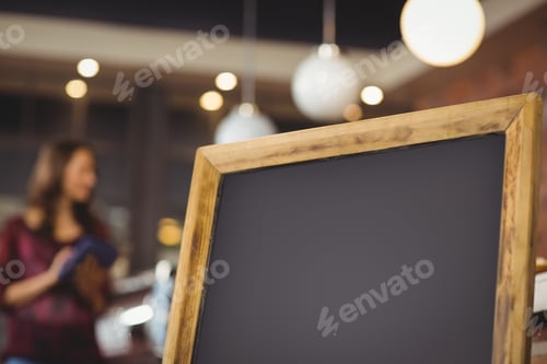Preview: Close up view of a black chalk board at the coffee shop