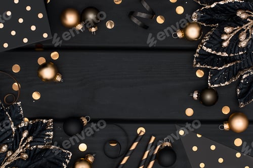 Visualização: Fundo de Natal preto e dourado.